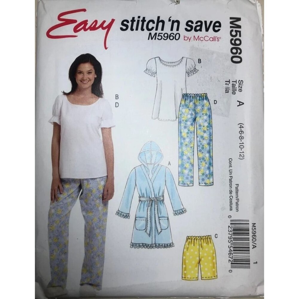 McCall's Sewing Pattern 5960 Misses Robe Top‎ Shorts Pants Size 4-12